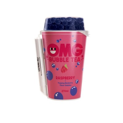 Arbatos gėrimas OMG Bubble tea su mėlynių burbulais, aviečių skonio, 265 ml  